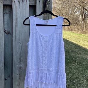 Cupio White Lace Overlay Tank with Ruffle Hem Detail